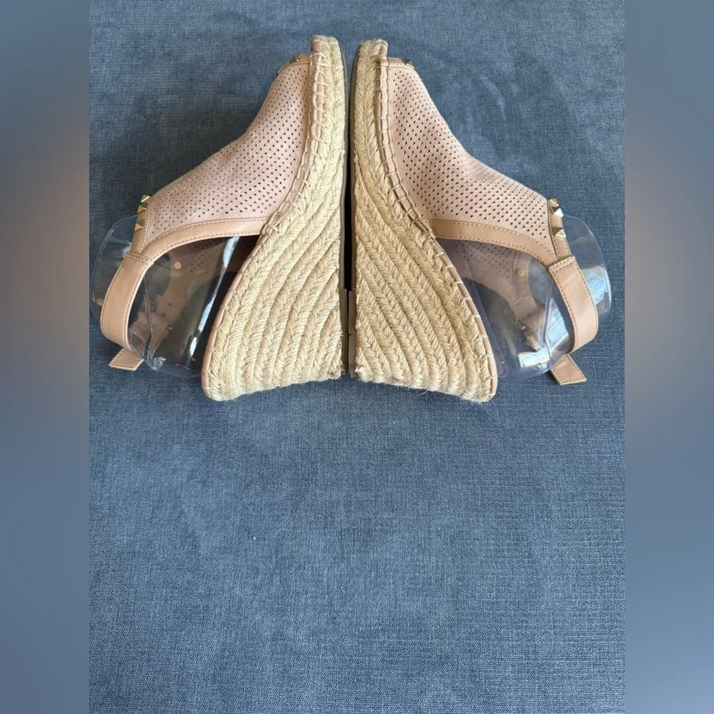Marc Fisher Studded Wedge Sling Back Espadrilles Sandals SZ 9M Neutral Summer